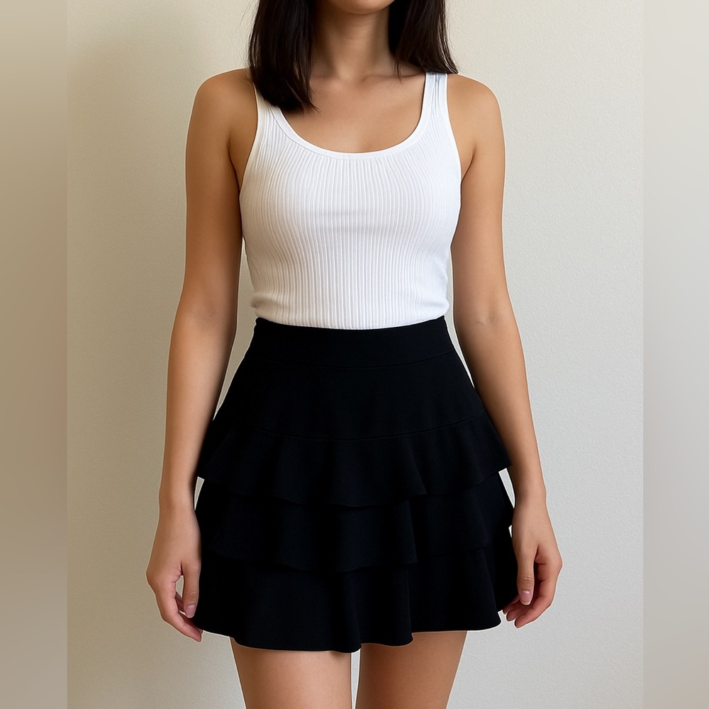 NWT Express Design Studio Black Layered Ruffled Mini Cocktail Skirt size 4